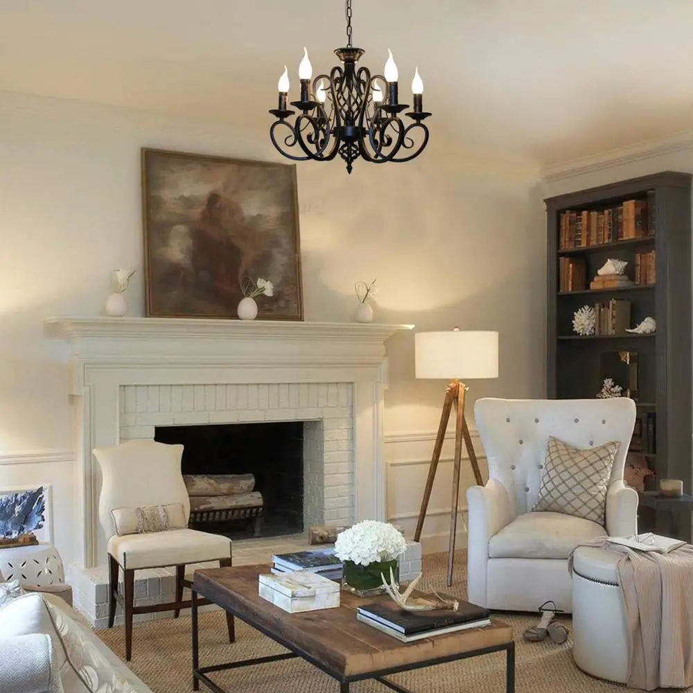 Retro Black 6-Lights Chandelier for Farmhouse