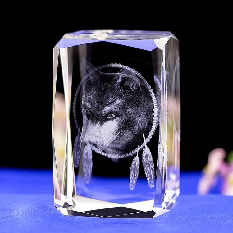 Transparent Crystal Glass 3D Carved Wolf Craft