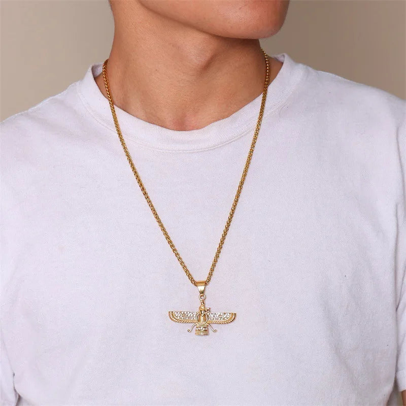 Rhinestone Ahura Mazda Zoroastrian Pendant Necklace