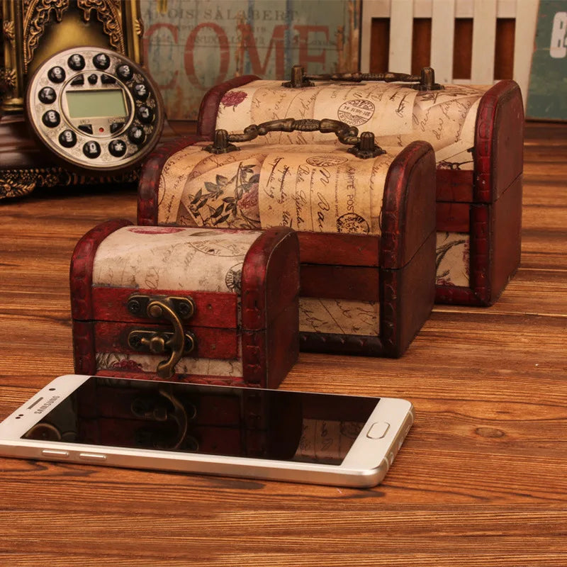 Vintage Stamp Pattern Storage Wooden Box