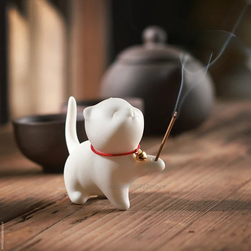Cute Cat Incense Burner β Ceramic Stick Holder for Yoga Studios