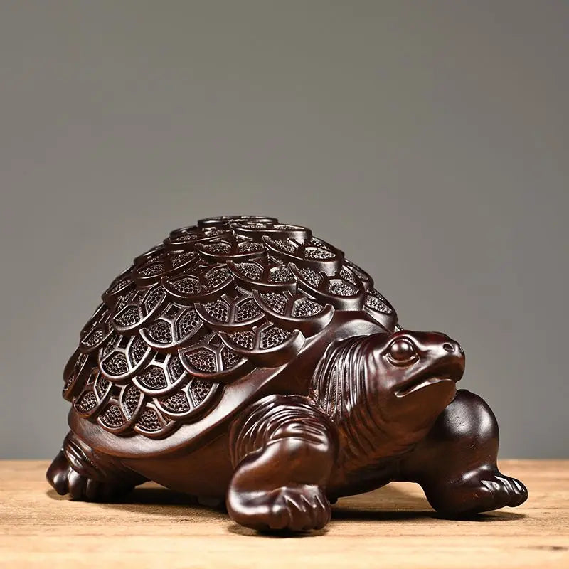 Solid Wood Carved Money Tortoise for Prosperity