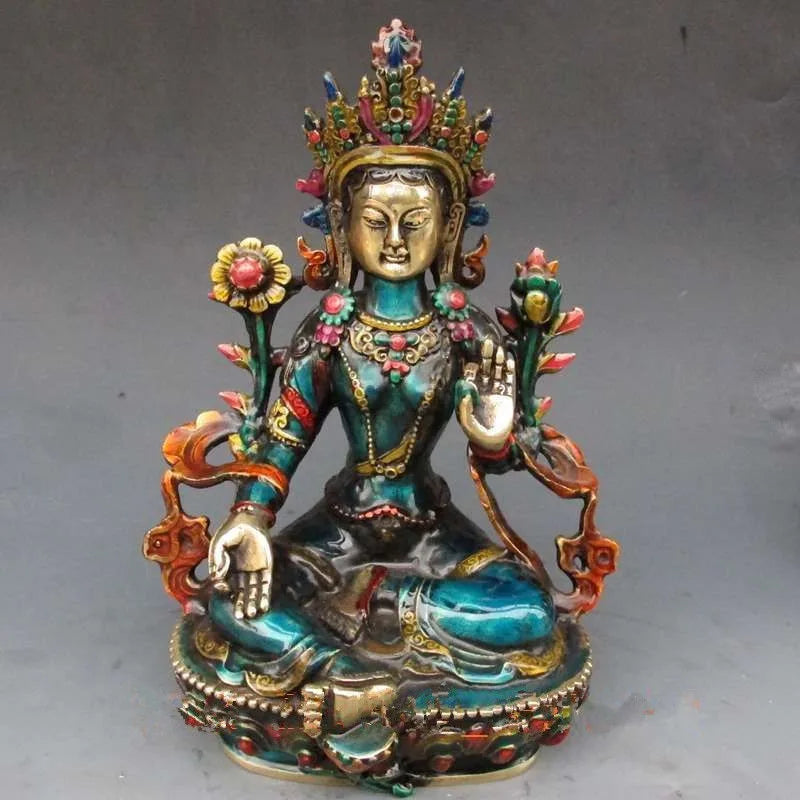 Pure Brass Antique 8.66 inch Exquisite Blue Ma Tara Statue