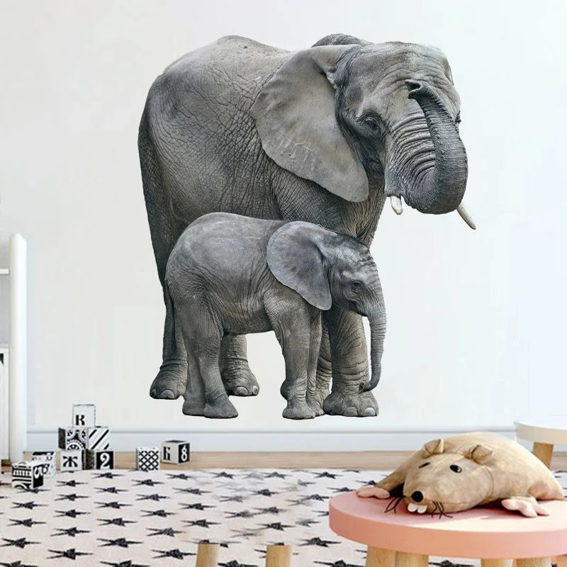 Elephant Mom & Baby lifelike Realistic Wall Stickers