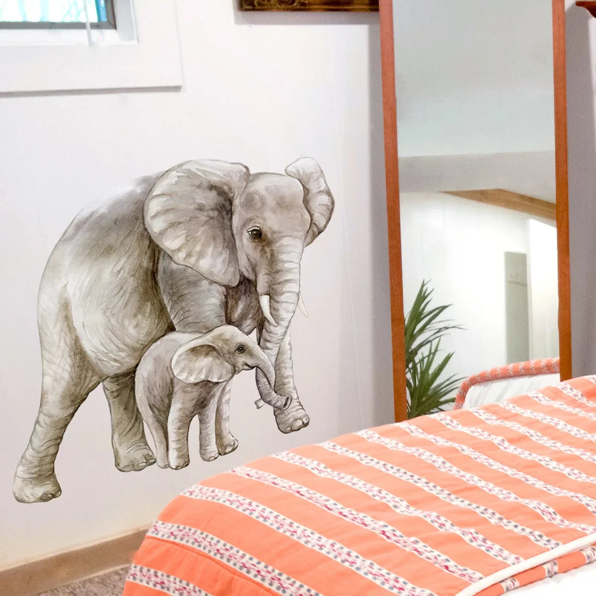 Elephant Mother and Child Wall Decal for Children's Room