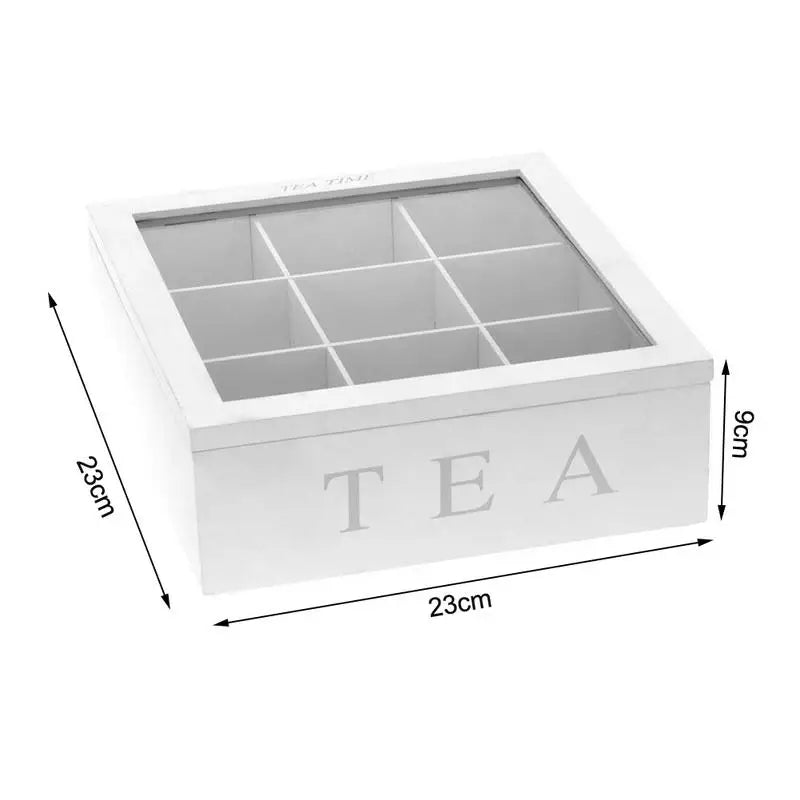 Bamboo Wood Tea Box Storage With Lid 9-Compartment