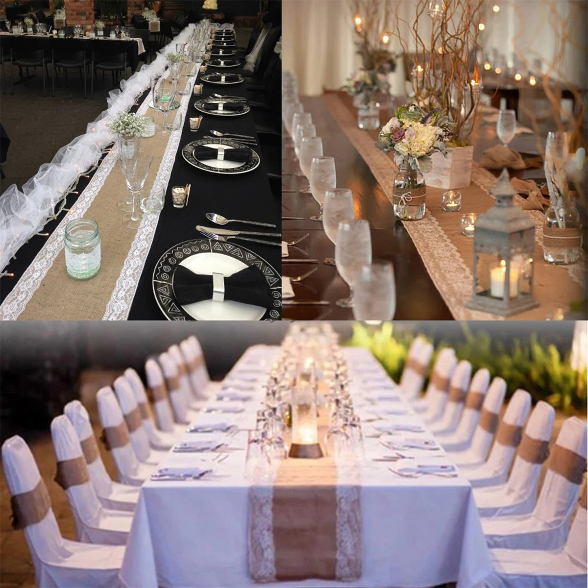 Burlap Table Runner with Jute Stitching