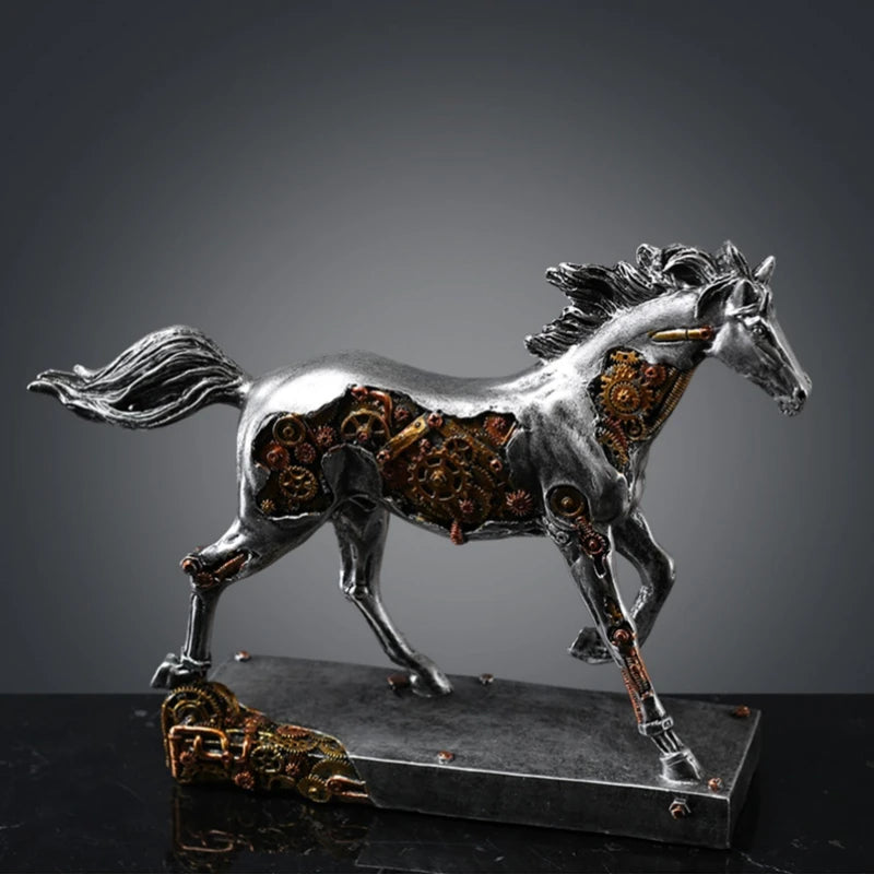 The Nordic Resin Mechanical Gear Wolf Horse Statue