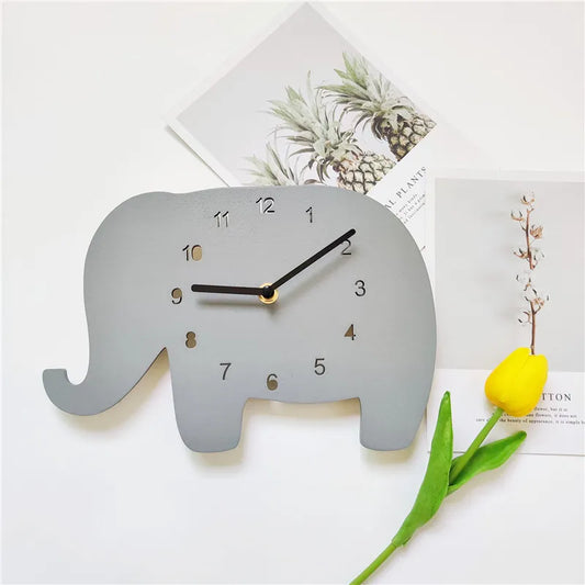 Nordic Wooden Elephant and Polar Bear Wall Clock for Children's Room