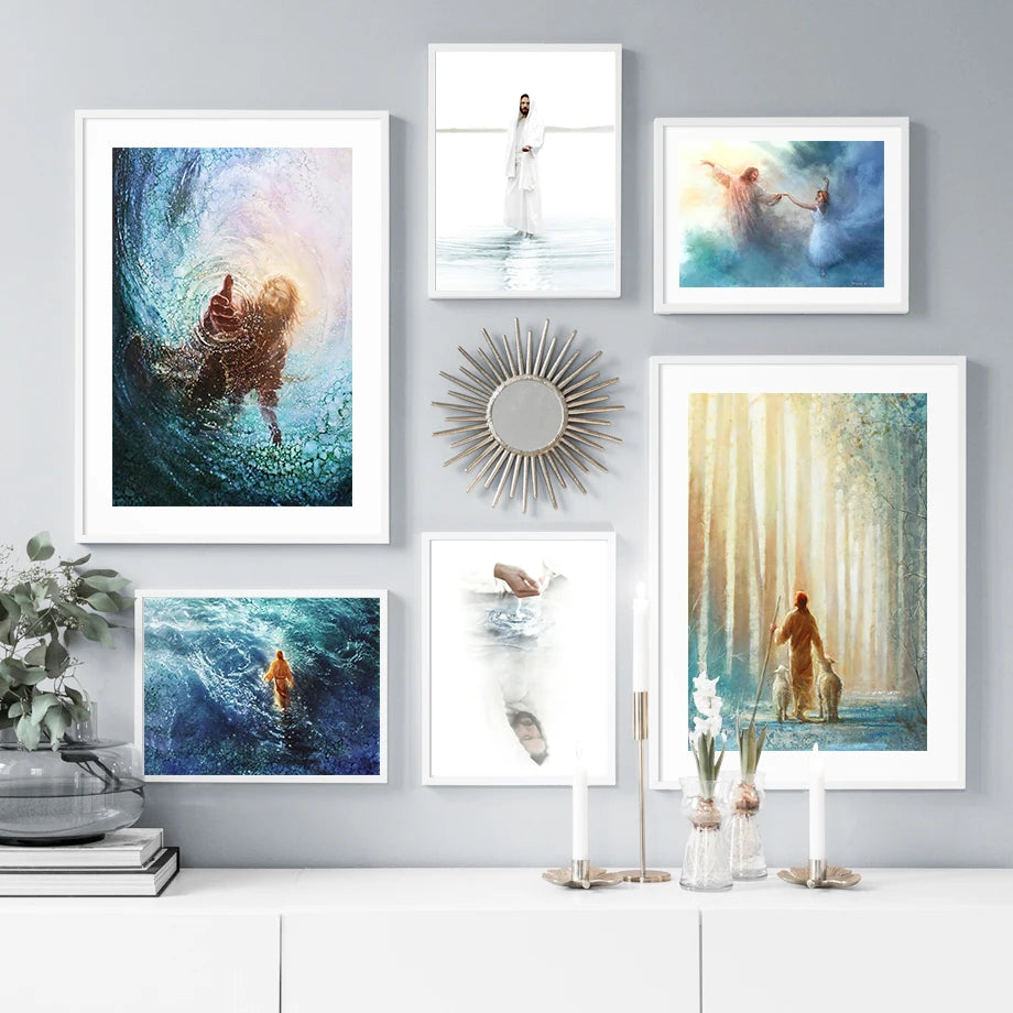 Christ in Heavenly Coastal Nordic Scenery Wall Art