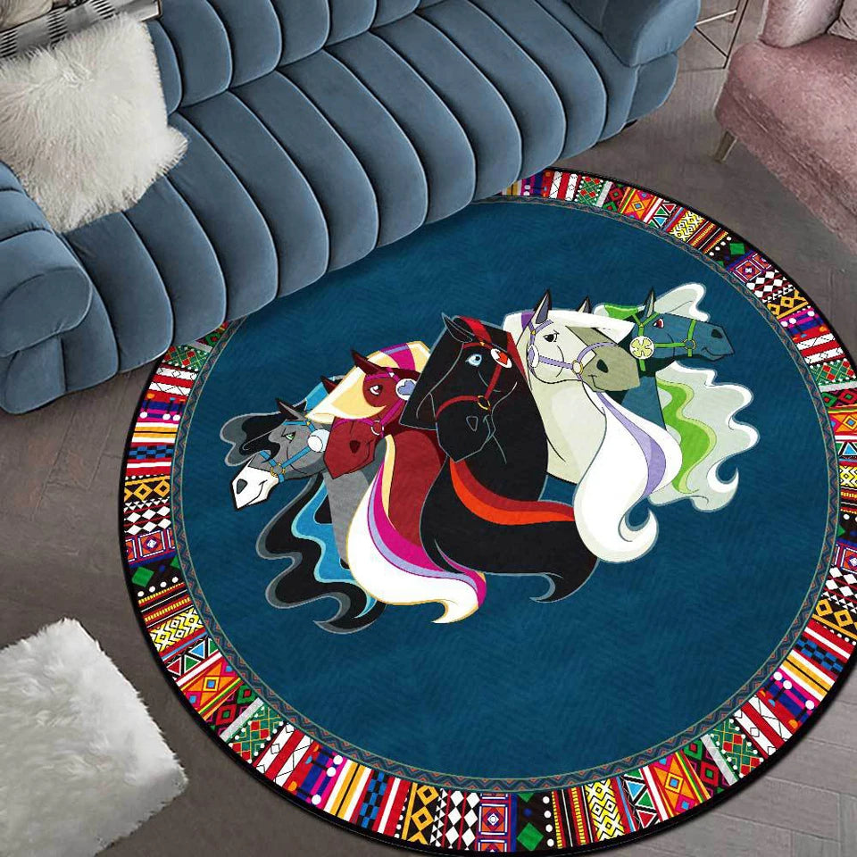 Horse-Style Round Luxury Carpet