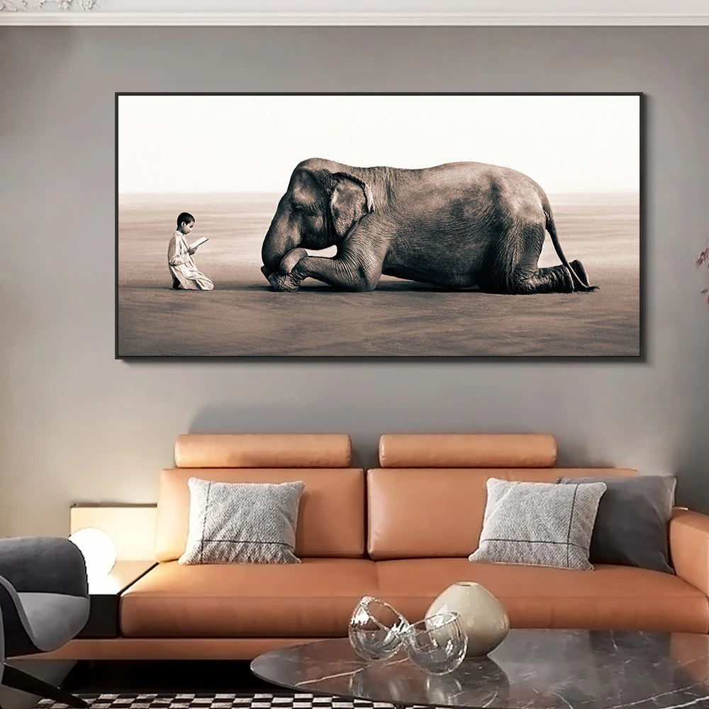 Child Teaches an Elephant Wall Art