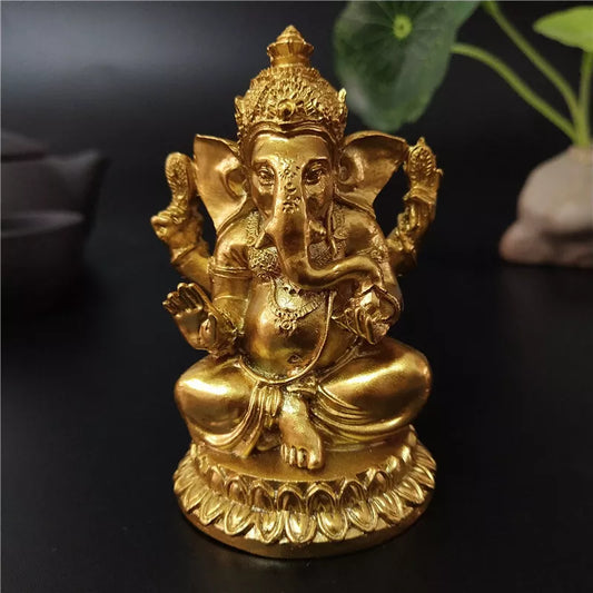 Lotus Position Golden Lord Ganesha Statue For Home