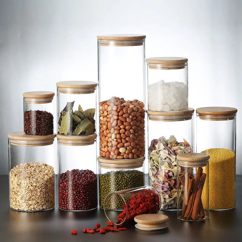 Cylindrical Glass Storage Containers for Spices and Condiments