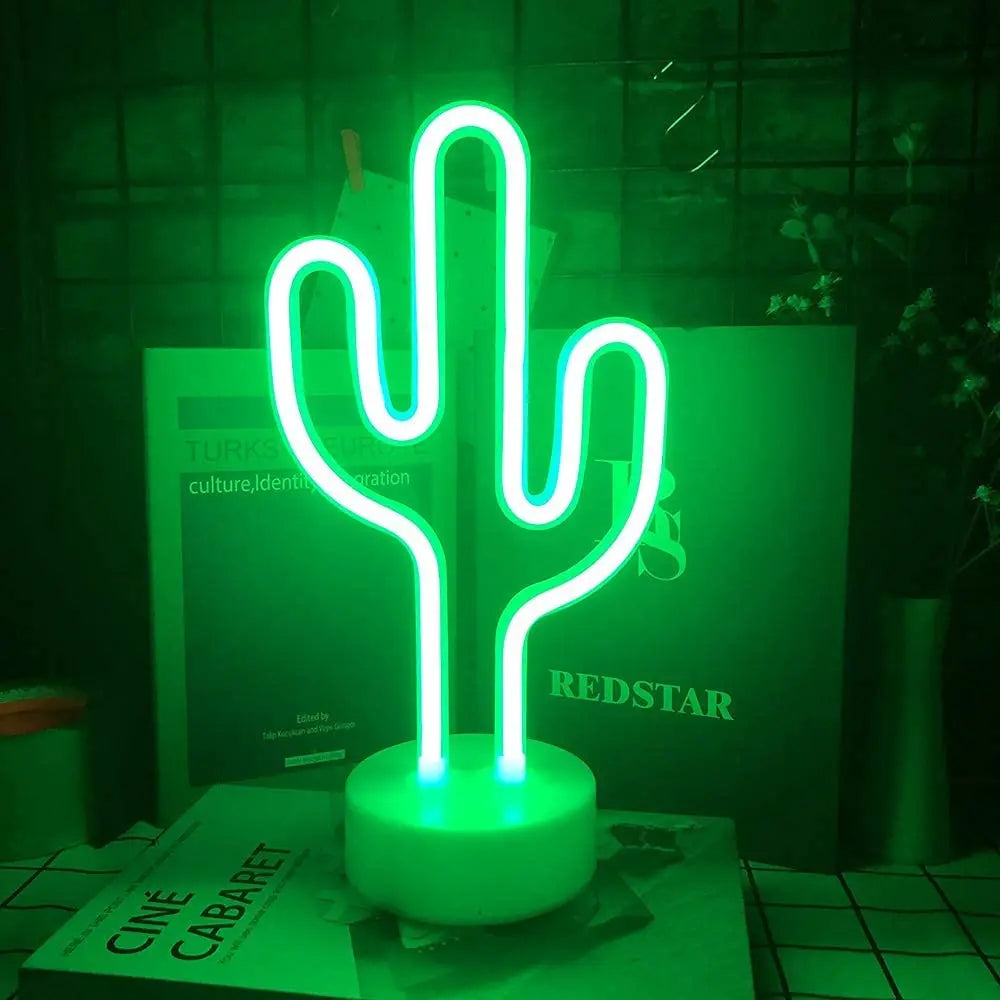 Elegant Neon Sign Cactus Lamp for Bedroom Side Table