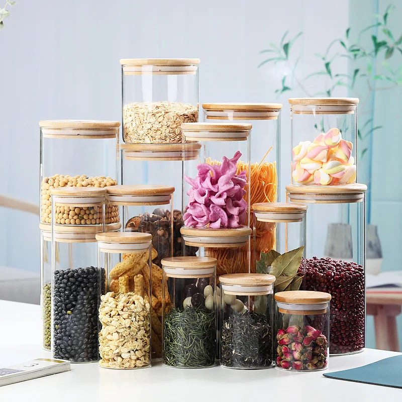 Cylindrical Glass Storage Containers for Spices and Condiments