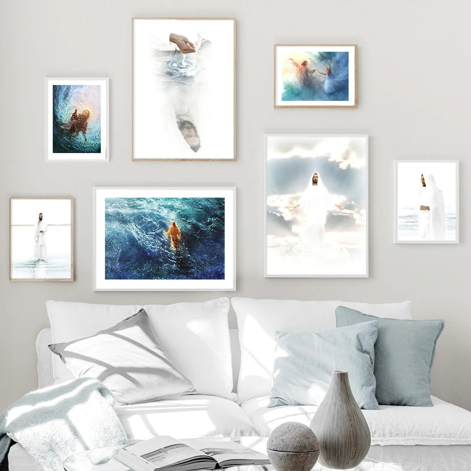 Christ in Heavenly Coastal Nordic Scenery Wall Art