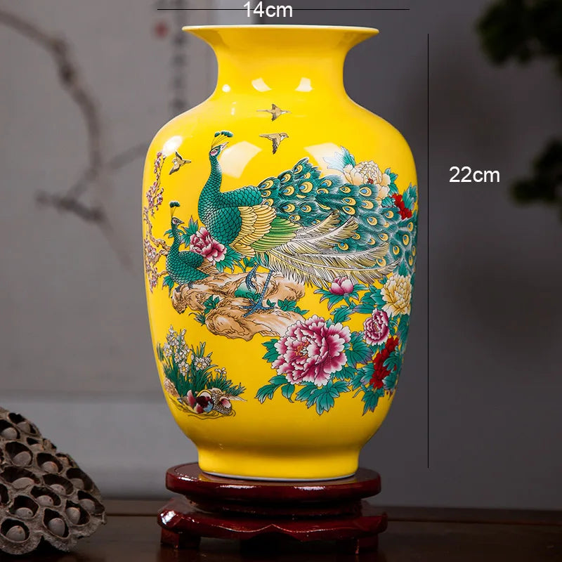 Yellow Peacock Ceramic Flower Vase