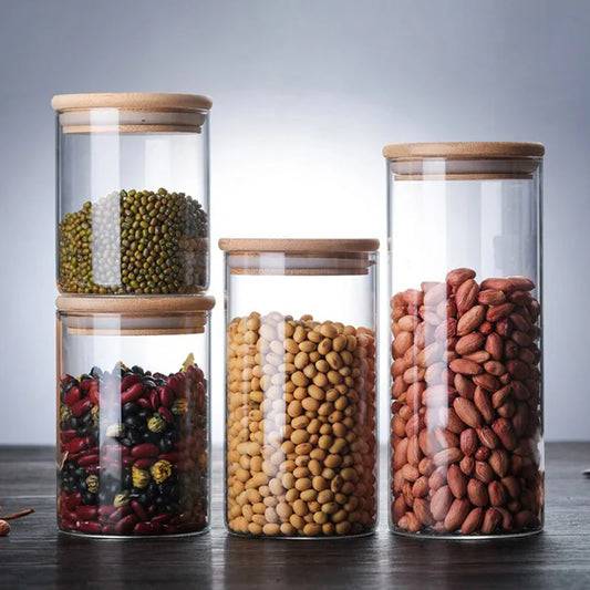 Cylindrical Glass Storage Containers for Spices and Condiments