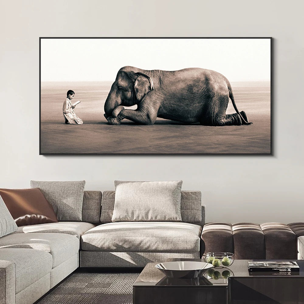 Child Teaches an Elephant Wall Art