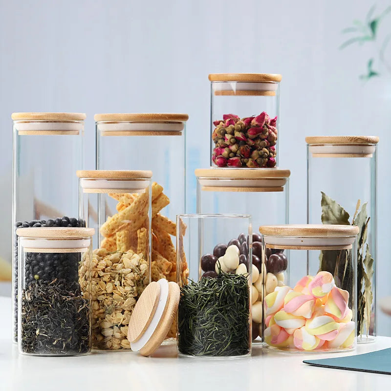 Cylindrical Glass Storage Containers for Spices and Condiments