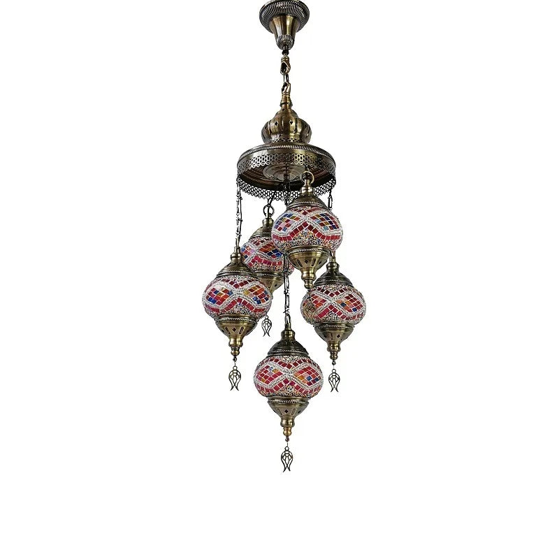 5 Headed Handmade Turkish Mosaic Lamp for Romantic Dining Room