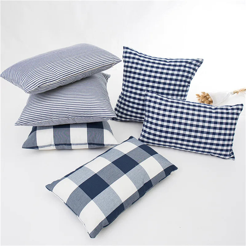 Navy Blue Plaid Cushion Pillow Case