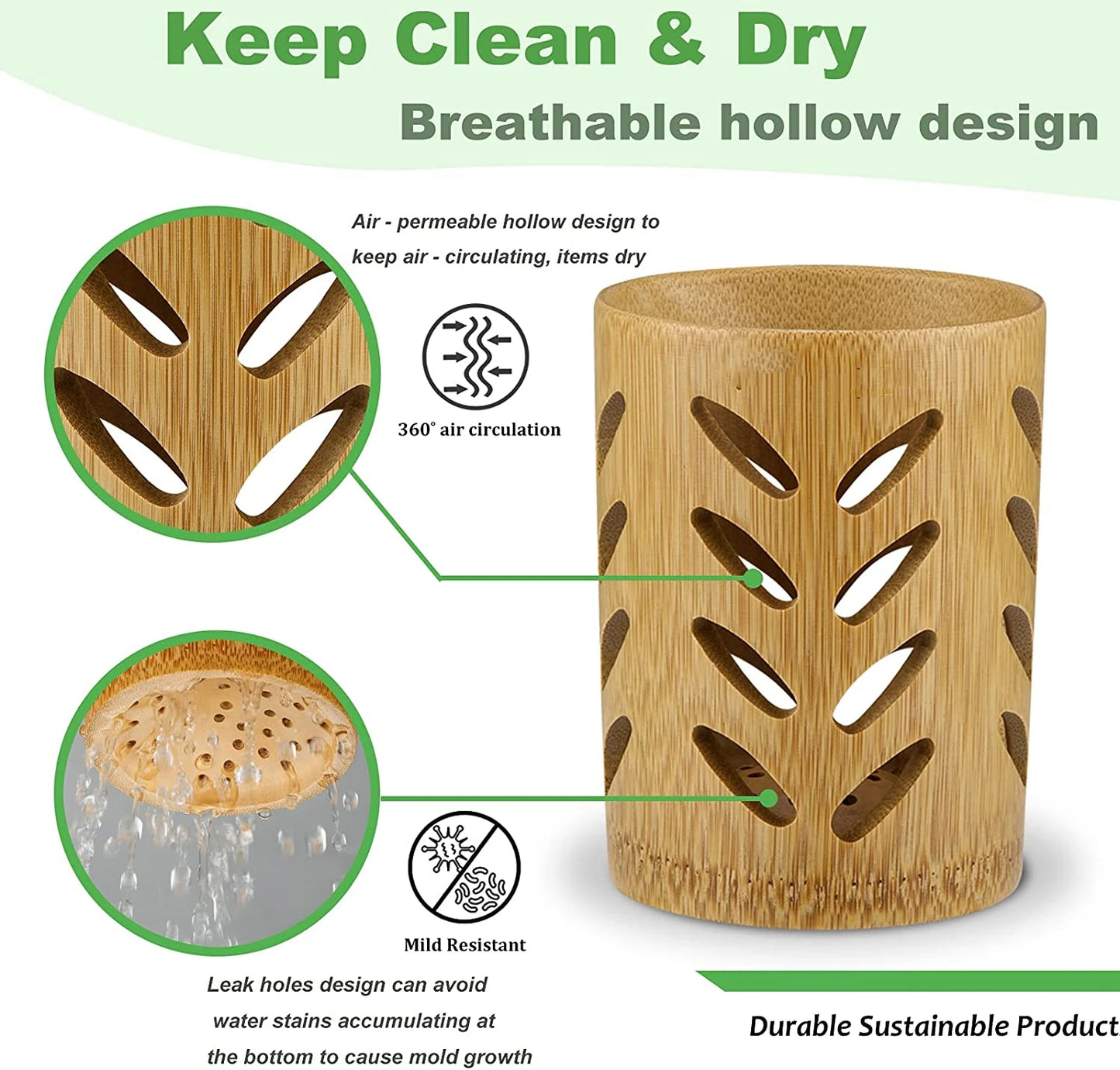 Bamboo Toothbrush Holder for Bathroom