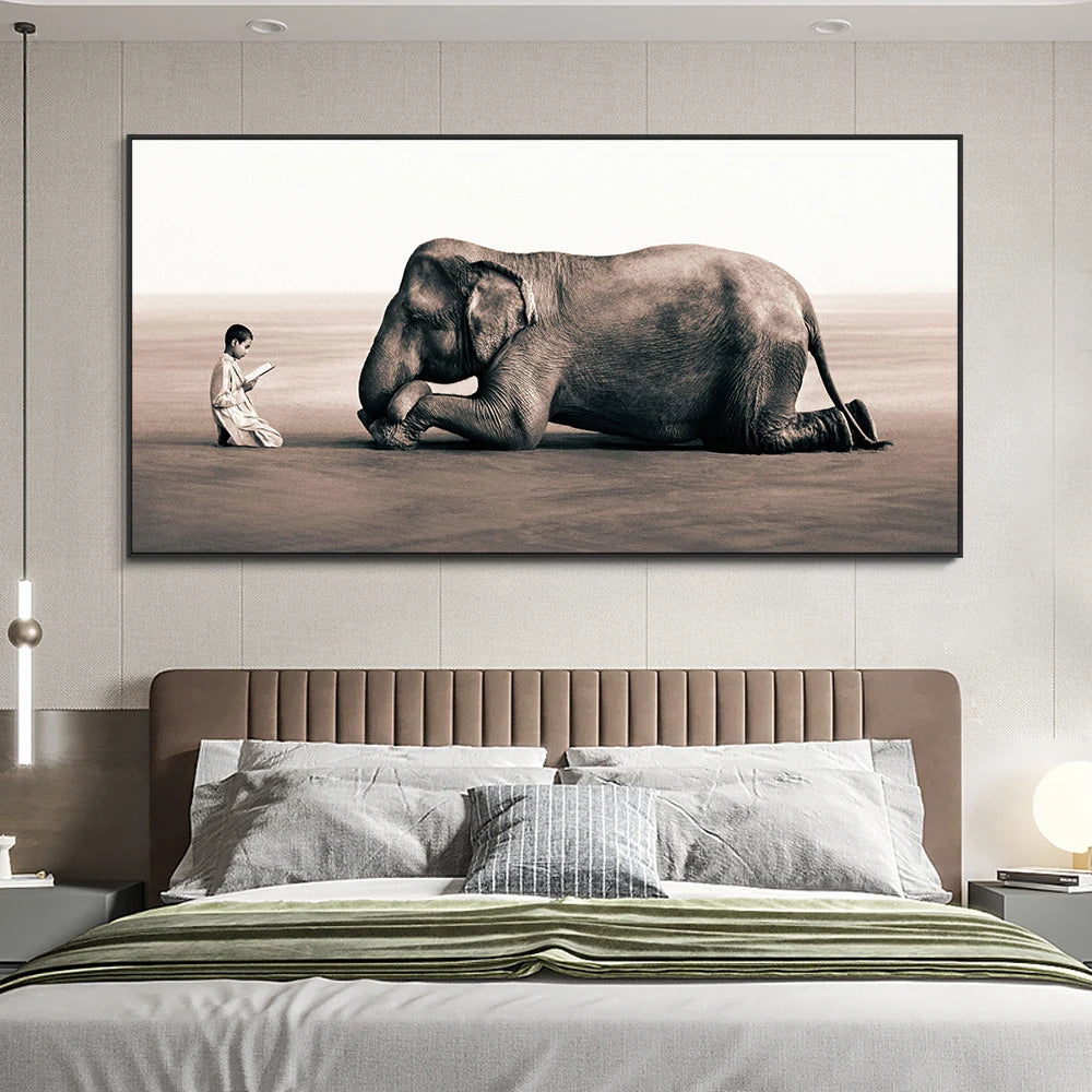 Child Teaches an Elephant Wall Art