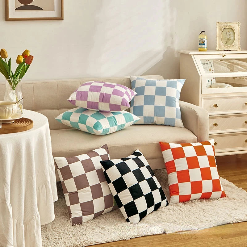 New Fashion Checkerboard Velvet Cushion Cover