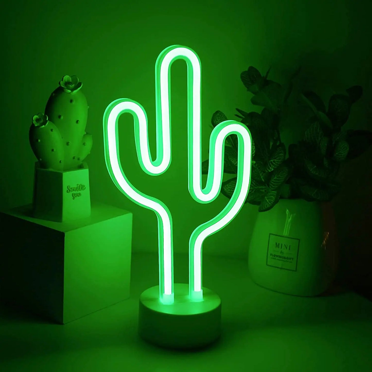 Elegant Neon Sign Cactus Lamp for Bedroom Side Table