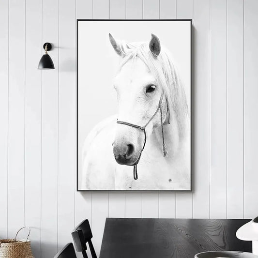 Modern White Horse Poster for Farm House