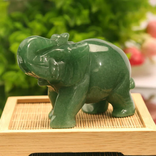 Green Aventurine Jade Stone Elephant Statue