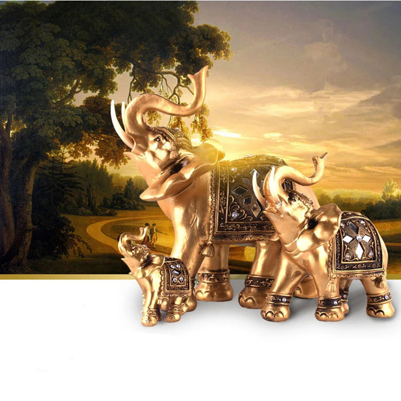 Elegant Golden Resin Elephant Statue