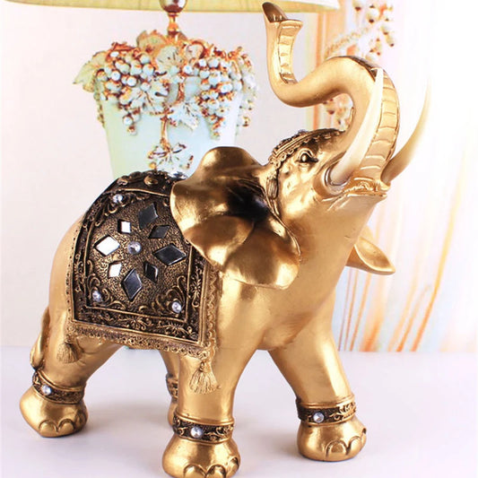 Elegant Golden Resin Elephant Statue