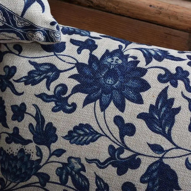 Vintage Blue White Porcelain Pillow Cover: Floral Style