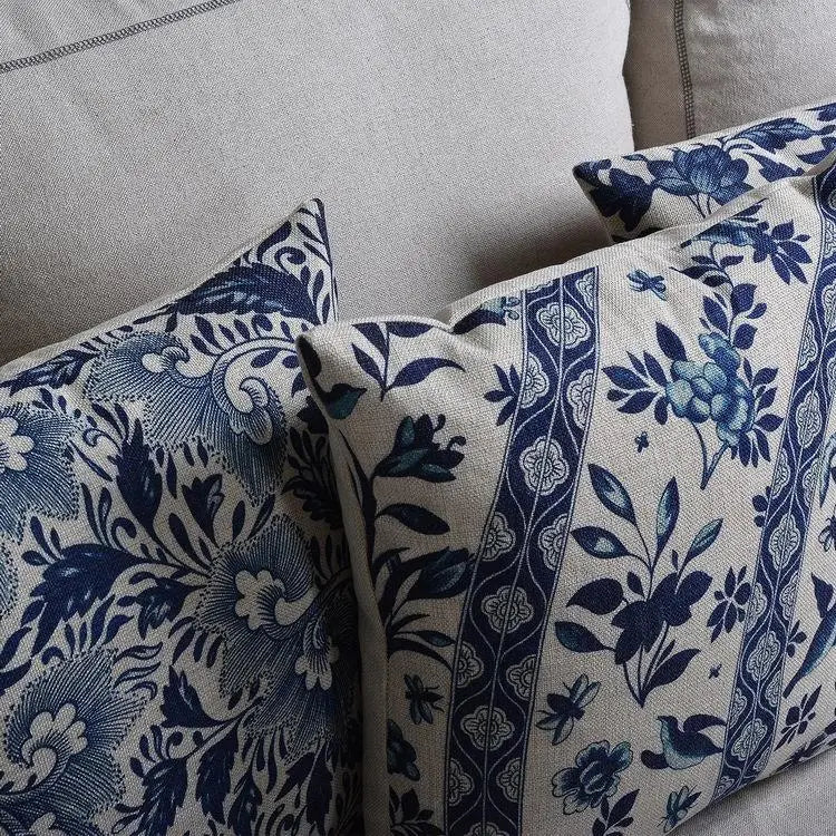 Vintage Blue White Porcelain Pillow Cover: Floral Style