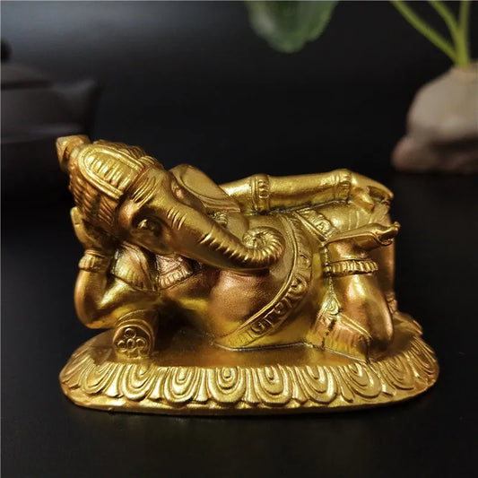 Golden Lying Ganesha Statue for Goodluck