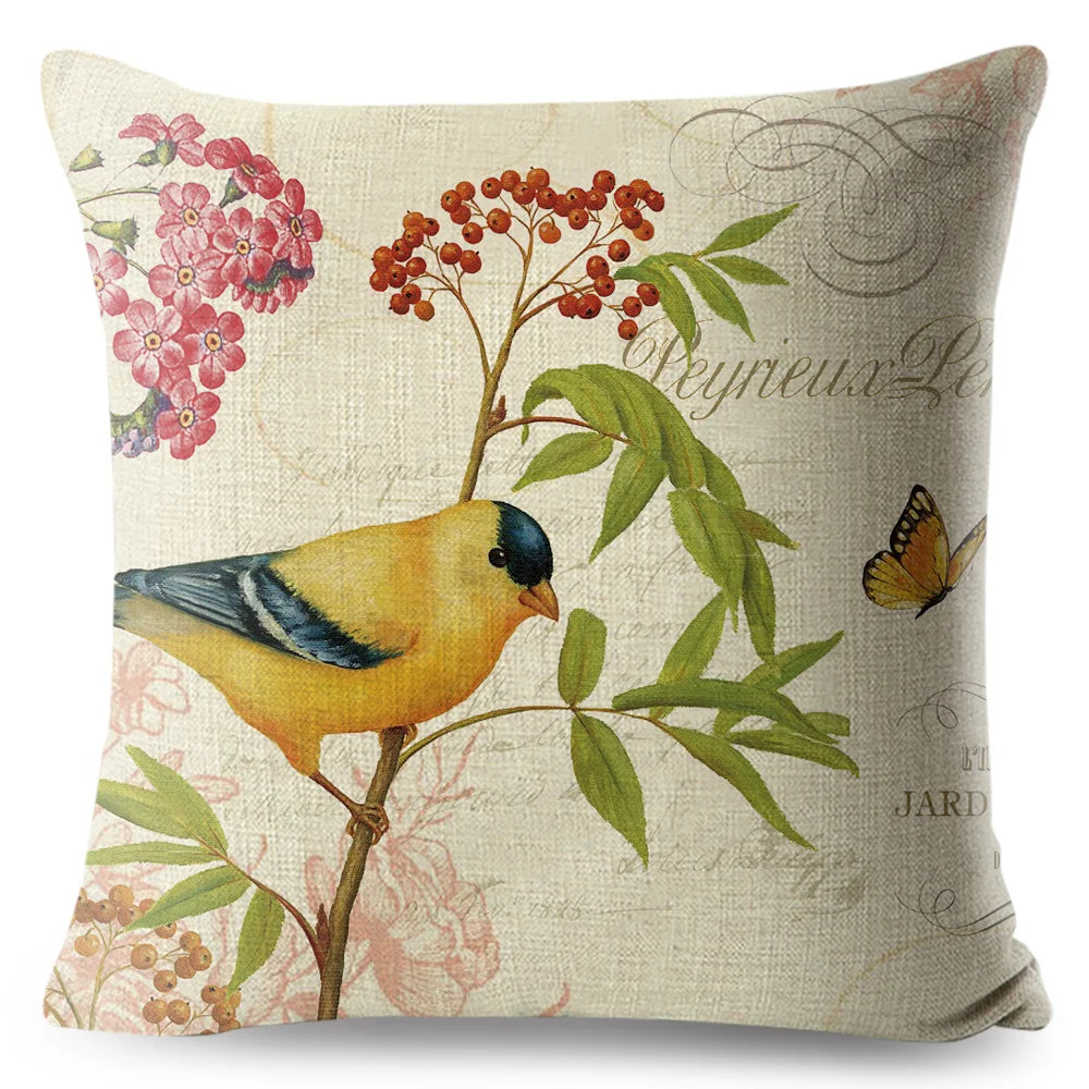 Vintage Flower and Bird Pillow Case