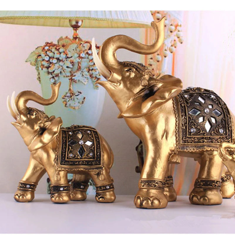 Elegant Golden Resin Elephant Statue