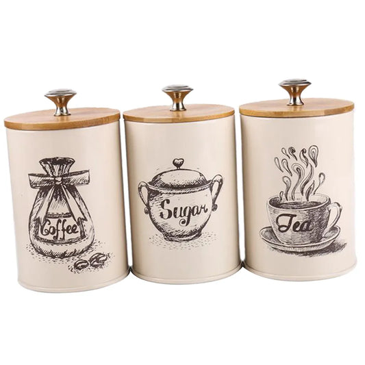 3 Pcs Tin Storage Box with Bamboo Lid (for Kitchen use)