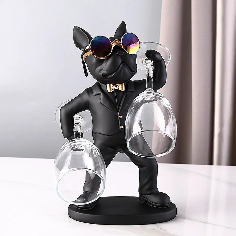 Bulldog Butler Statute that Doubles-up as Wine Glass Storage