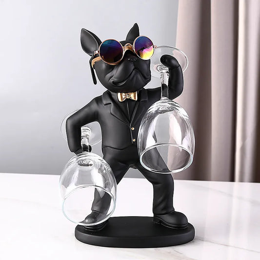 Bulldog Butler Statute that Doubles-up as Wine Glass Storage