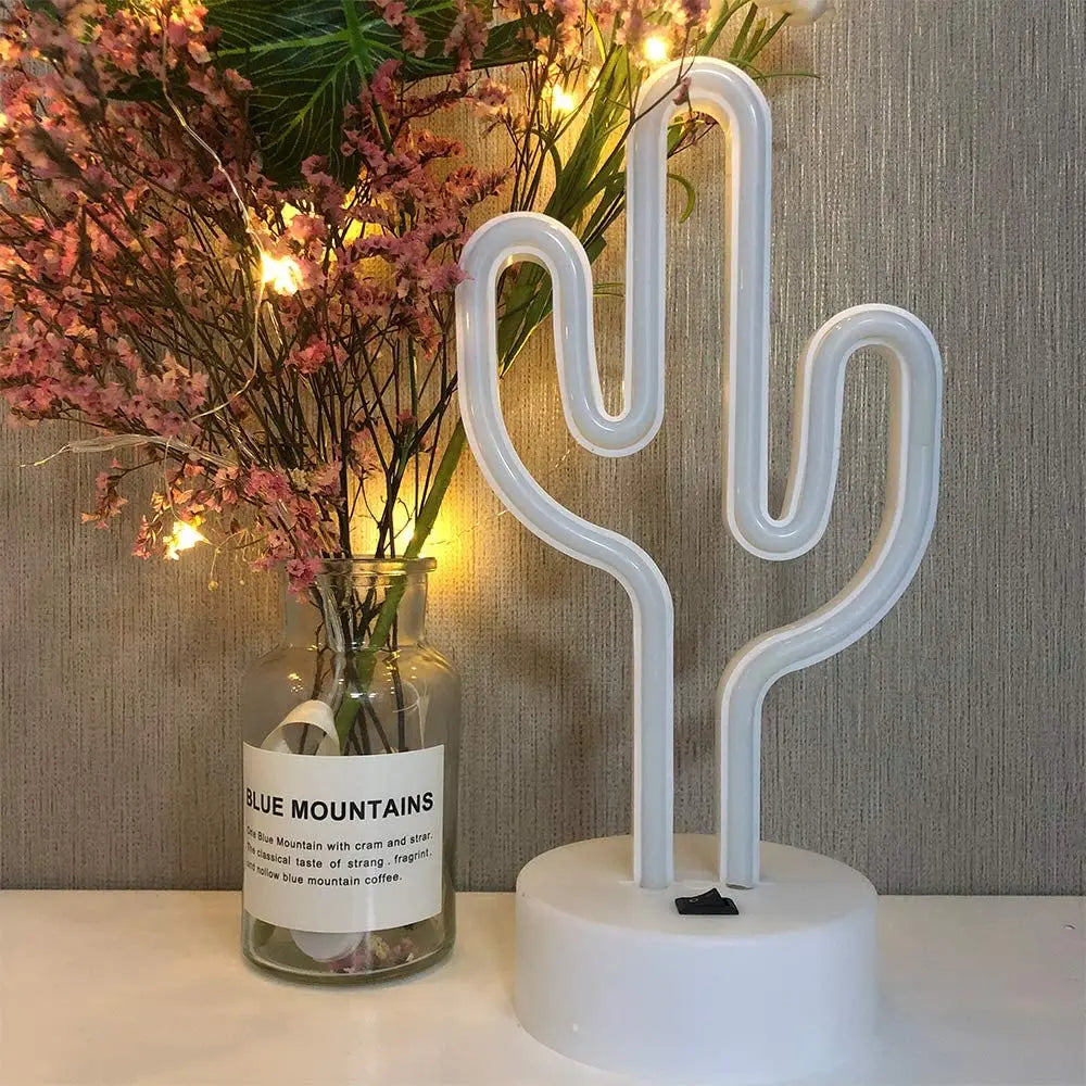 Elegant Neon Sign Cactus Lamp for Bedroom Side Table