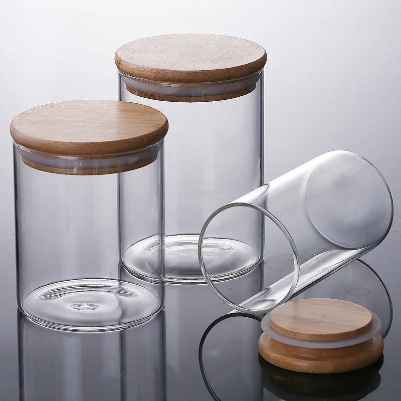 Cylindrical Glass Storage Containers for Spices and Condiments