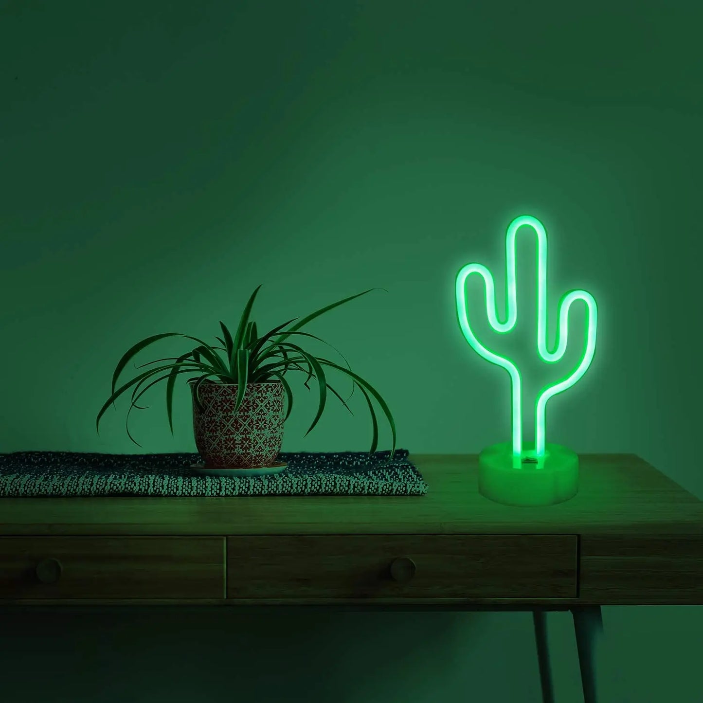 Elegant Neon Sign Cactus Lamp for Bedroom Side Table