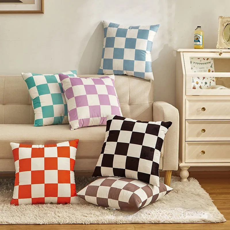 New Fashion Checkerboard Velvet Cushion Cover