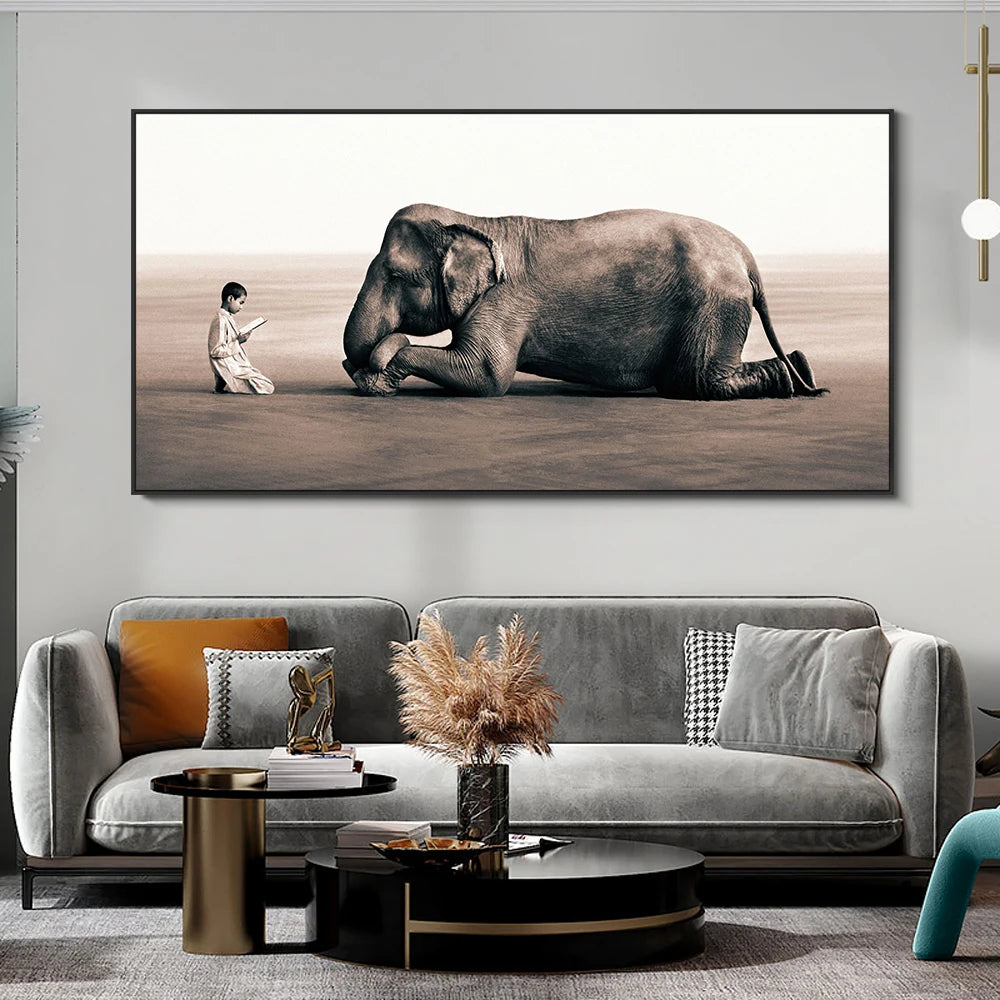 Child Teaches an Elephant Wall Art