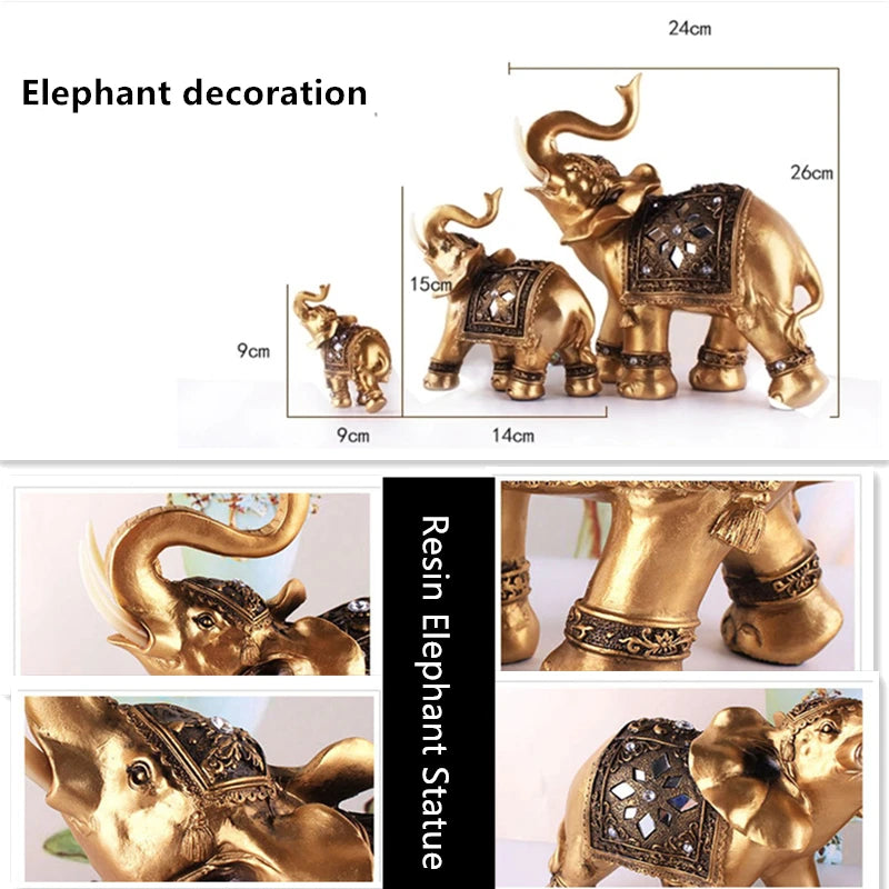 Elegant Golden Resin Elephant Statue