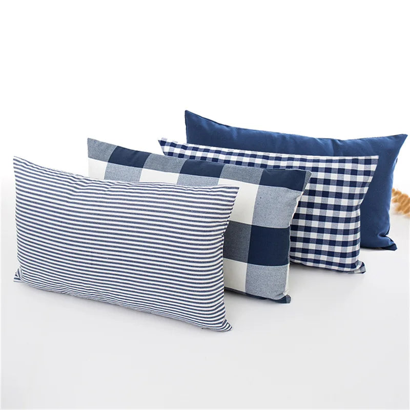 Navy Blue Plaid Cushion Pillow Case